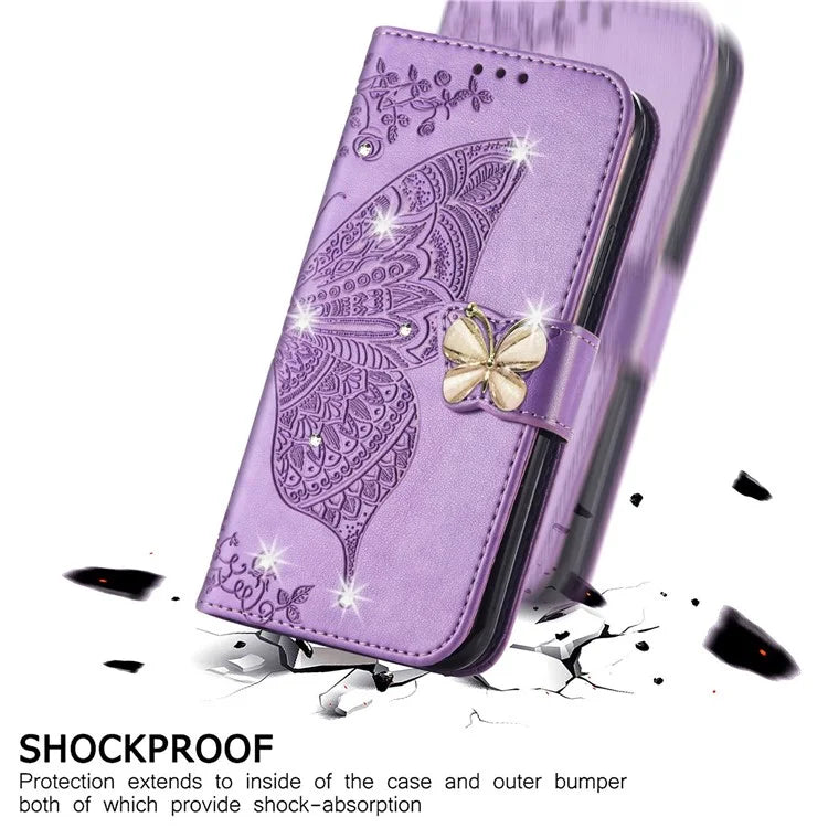 For Google Pixel 8 Case Butterfly Flower Leather Phone Cover 3D Rhinestone Decor