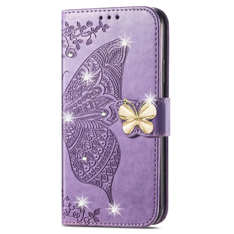 For Google Pixel 8 Case Butterfly Flower Leather Phone Cover 3D Rhinestone Decor