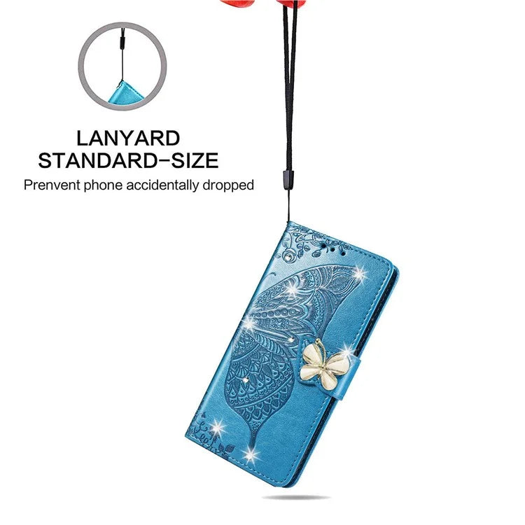 For Google Pixel 8 Case Butterfly Flower Leather Phone Cover 3D Rhinestone Decor