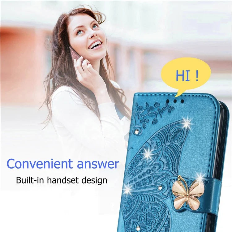 For Google Pixel 8 Case Butterfly Flower Leather Phone Cover 3D Rhinestone Decor
