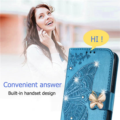 For Google Pixel 8 Case Butterfly Flower Leather Phone Cover 3D Rhinestone Decor
