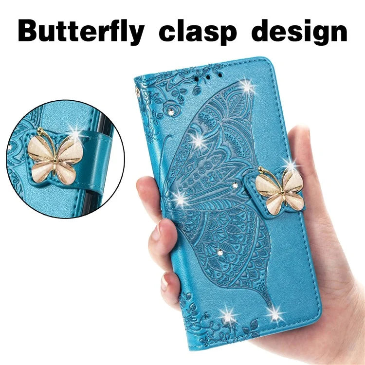 For Google Pixel 8 Case Butterfly Flower Leather Phone Cover 3D Rhinestone Decor