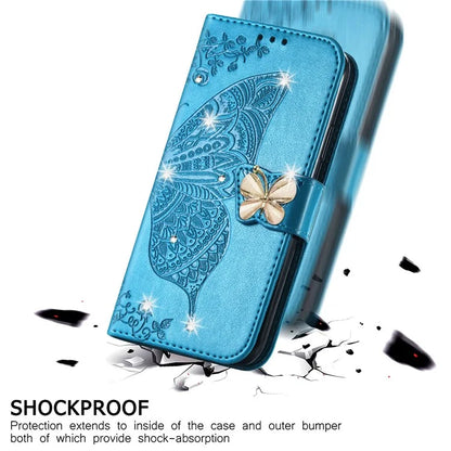 For Google Pixel 8 Case Butterfly Flower Leather Phone Cover 3D Rhinestone Decor
