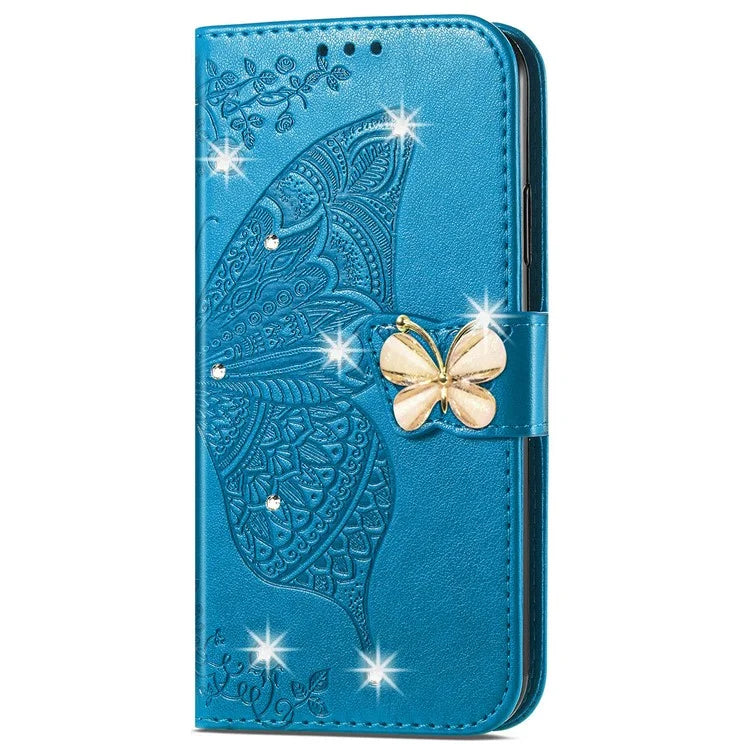 For Google Pixel 8 Case Butterfly Flower Leather Phone Cover 3D Rhinestone Decor