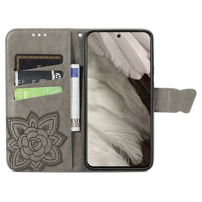For Google Pixel 8 Case Butterfly Flower Leather Phone Cover 3D Rhinestone Decor