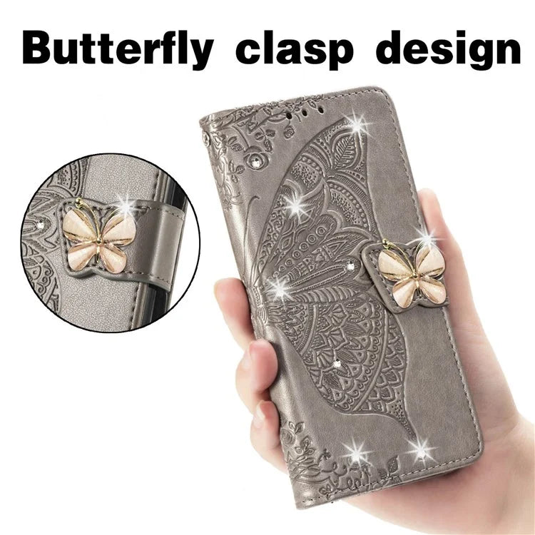 For Google Pixel 8 Case Butterfly Flower Leather Phone Cover 3D Rhinestone Decor