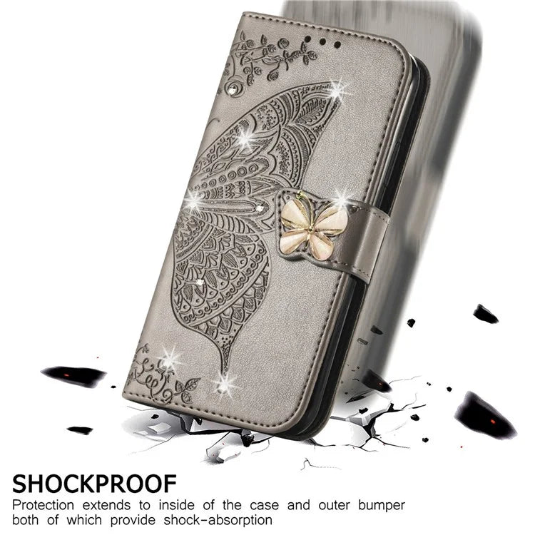For Google Pixel 8 Case Butterfly Flower Leather Phone Cover 3D Rhinestone Decor
