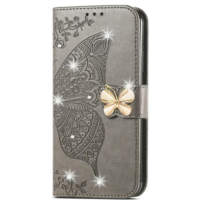 For Google Pixel 8 Case Butterfly Flower Leather Phone Cover 3D Rhinestone Decor