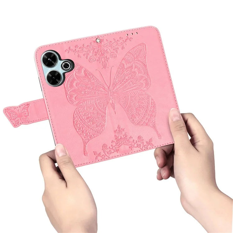For Xiaomi Redmi 13 5G / 13 4G Case Stand PU Leather Phone Cover Butterfly and Flower Imprinted