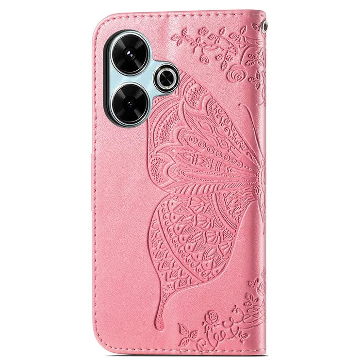For Xiaomi Redmi 13 5G / 13 4G Case Stand PU Leather Phone Cover Butterfly and Flower Imprinted