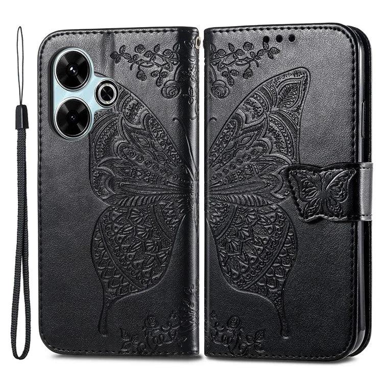 For Xiaomi Redmi 13 5G / 13 4G Case Stand PU Leather Phone Cover Butterfly and Flower Imprinted