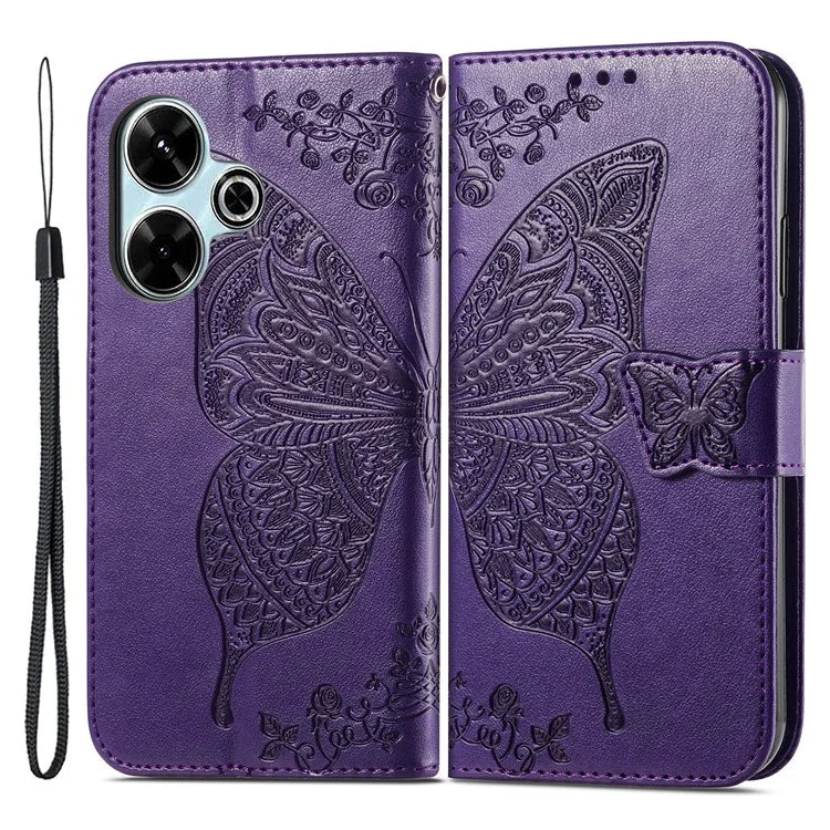 For Xiaomi Redmi 13 5G / 13 4G Case Stand PU Leather Phone Cover Butterfly and Flower Imprinted