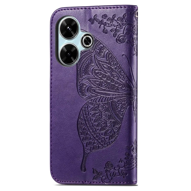 For Xiaomi Redmi 13 5G / 13 4G Case Stand PU Leather Phone Cover Butterfly and Flower Imprinted