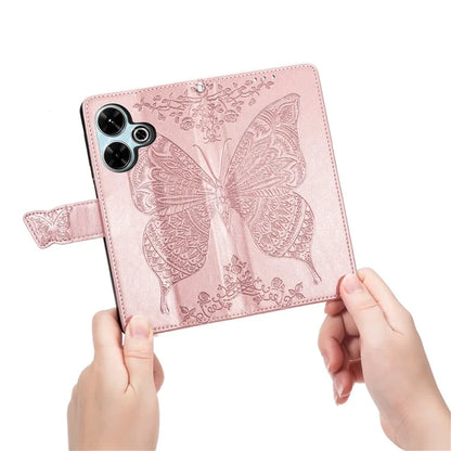 For Xiaomi Redmi 13 5G / 13 4G Case Stand PU Leather Phone Cover Butterfly and Flower Imprinted