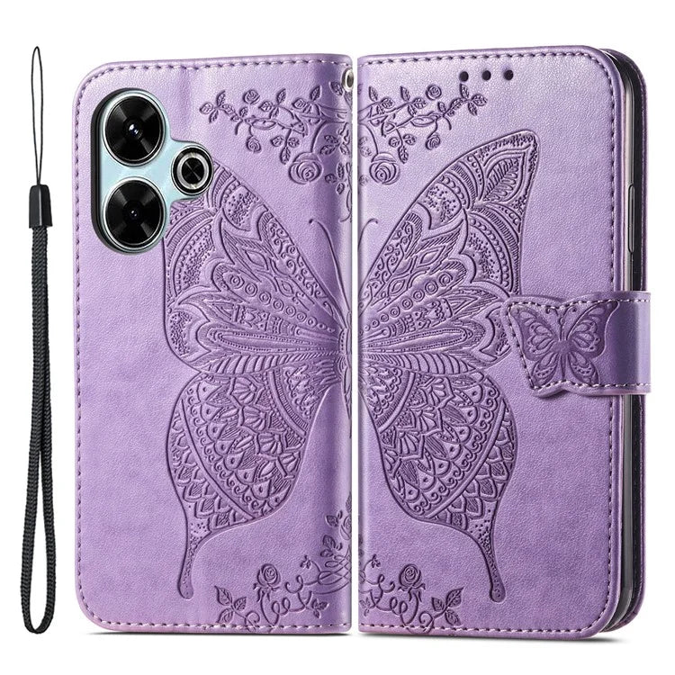 For Xiaomi Redmi 13 5G / 13 4G Case Stand PU Leather Phone Cover Butterfly and Flower Imprinted