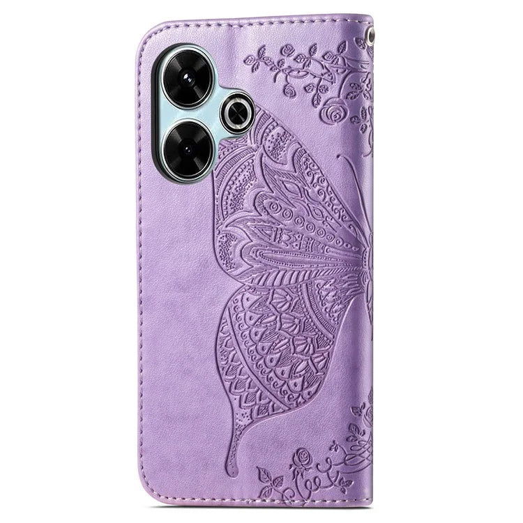 For Xiaomi Redmi 13 5G / 13 4G Case Stand PU Leather Phone Cover Butterfly and Flower Imprinted