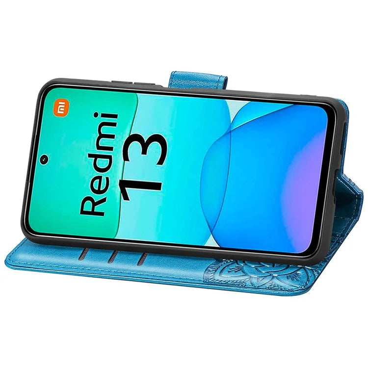 For Xiaomi Redmi 13 5G / 13 4G Case Stand PU Leather Phone Cover Butterfly and Flower Imprinted