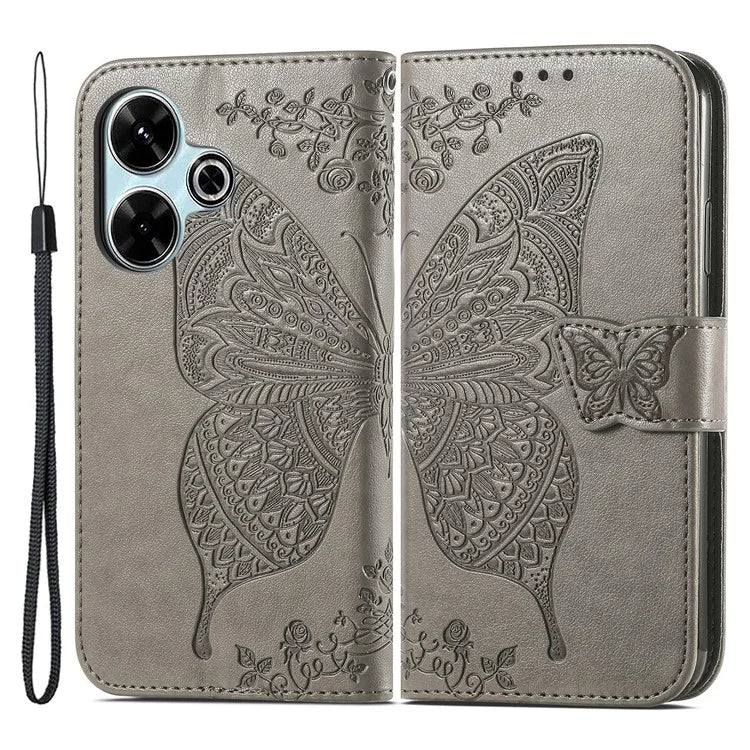 For Xiaomi Redmi 13 5G / 13 4G Case Stand PU Leather Phone Cover Butterfly and Flower Imprinted
