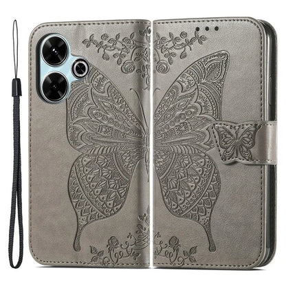 For Xiaomi Redmi 13 5G / 13 4G Case Stand PU Leather Phone Cover Butterfly and Flower Imprinted