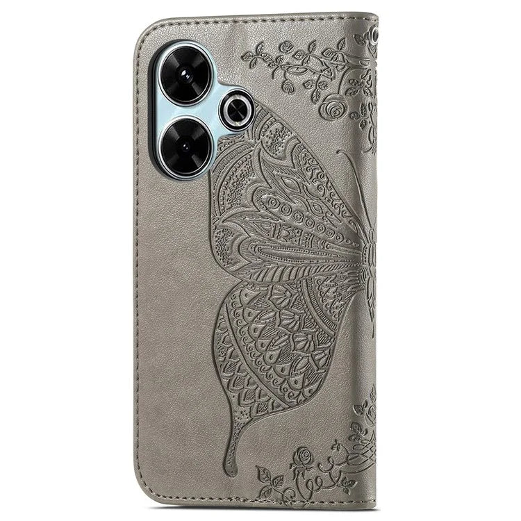 For Xiaomi Redmi 13 5G / 13 4G Case Stand PU Leather Phone Cover Butterfly and Flower Imprinted