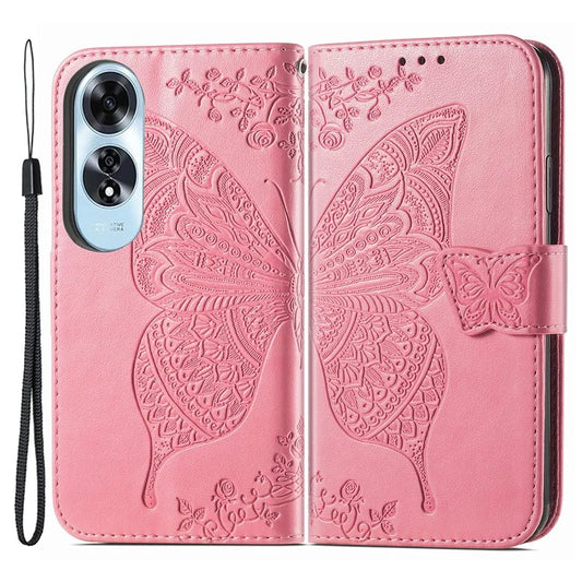 For Oppo A60 4G Case Butterfly Imprinted PU Leather Stand Wrist Strap Purse Phone Cover