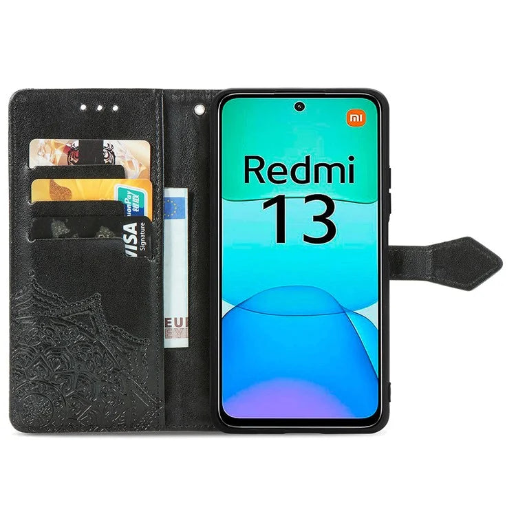 For Xiaomi Redmi 13 5G / 13 4G Case Leather Phone Cover Mandala Embossed Design