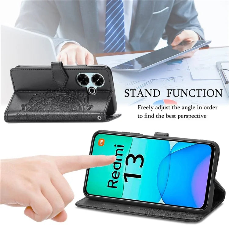 For Xiaomi Redmi 13 5G / 13 4G Case Leather Phone Cover Mandala Embossed Design
