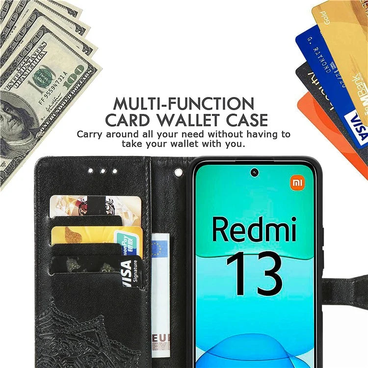 For Xiaomi Redmi 13 5G / 13 4G Case Leather Phone Cover Mandala Embossed Design