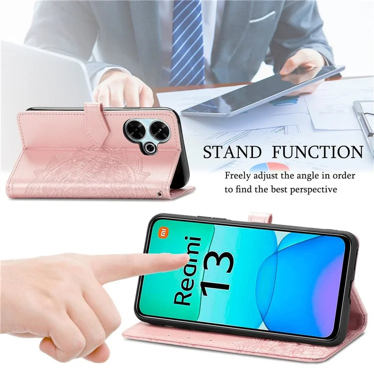 For Xiaomi Redmi 13 5G / 13 4G Case Leather Phone Cover Mandala Embossed Design