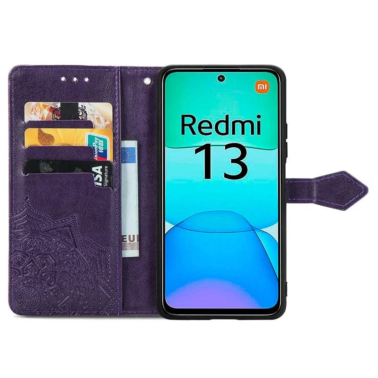For Xiaomi Redmi 13 5G / 13 4G Case Leather Phone Cover Mandala Embossed Design