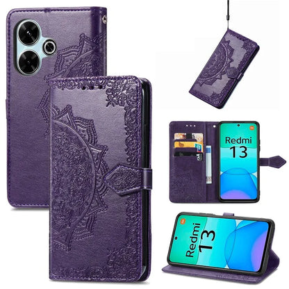 For Xiaomi Redmi 13 5G / 13 4G Case Leather Phone Cover Mandala Embossed Design
