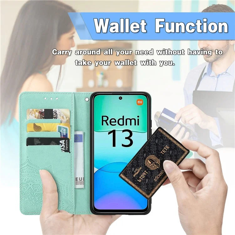 For Xiaomi Redmi 13 5G / 13 4G Case Leather Phone Cover Mandala Embossed Design