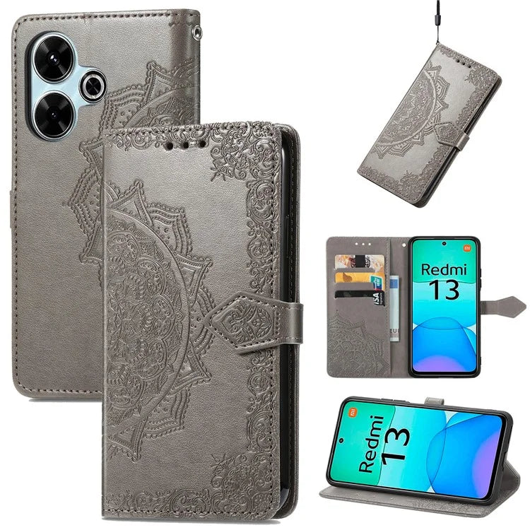 For Xiaomi Redmi 13 5G / 13 4G Case Leather Phone Cover Mandala Embossed Design