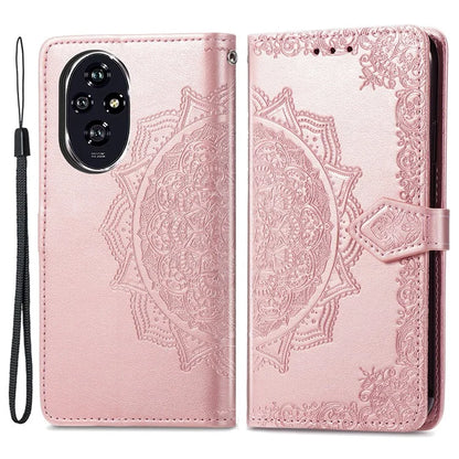 For Honor 200 5G Case PU Leather Flip Phone Cover Embossed Mandala Pattern Flower