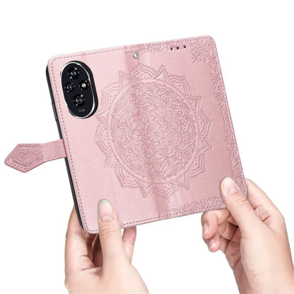 For Honor 200 5G Case PU Leather Flip Phone Cover Embossed Mandala Pattern Flower
