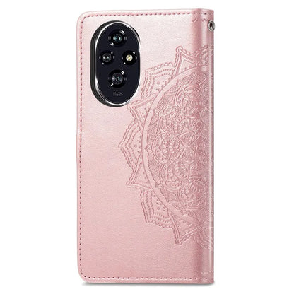 For Honor 200 5G Case PU Leather Flip Phone Cover Embossed Mandala Pattern Flower