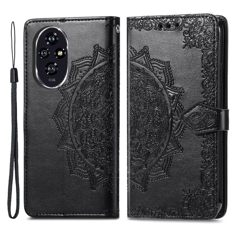 For Honor 200 5G Case PU Leather Flip Phone Cover Embossed Mandala Pattern Flower