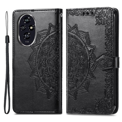 For Honor 200 5G Case PU Leather Flip Phone Cover Embossed Mandala Pattern Flower