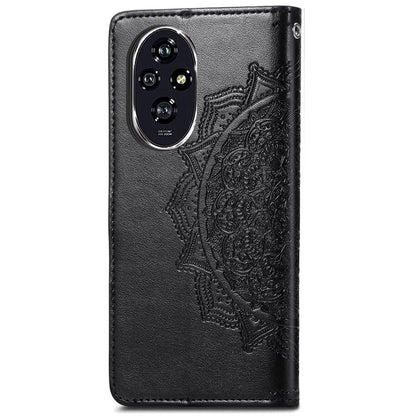 For Honor 200 5G Case PU Leather Flip Phone Cover Embossed Mandala Pattern Flower