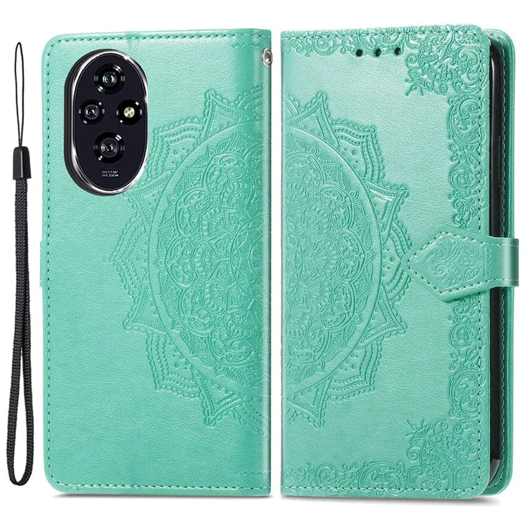 For Honor 200 5G Case PU Leather Flip Phone Cover Embossed Mandala Pattern Flower