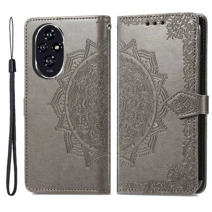 For Honor 200 5G Case PU Leather Flip Phone Cover Embossed Mandala Pattern Flower