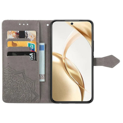 For Honor 200 5G Case PU Leather Flip Phone Cover Embossed Mandala Pattern Flower