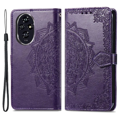 For Honor 200 5G Case PU Leather Flip Phone Cover Embossed Mandala Pattern Flower