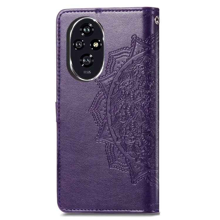 For Honor 200 5G Case PU Leather Flip Phone Cover Embossed Mandala Pattern Flower