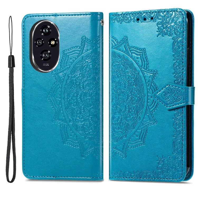 For Honor 200 5G Case PU Leather Flip Phone Cover Embossed Mandala Pattern Flower