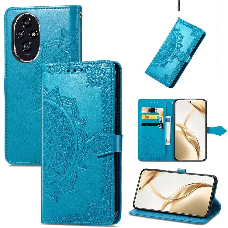 For Honor 200 5G Case PU Leather Flip Phone Cover Embossed Mandala Pattern Flower