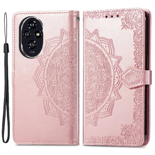 For Honor 200 Pro 5G Case Embossed Mandala Leather Phone Cover Magnetic Flip Wallet