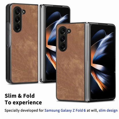 For Samsung Galaxy Z Fold6 5G Case Retro PU Leather Coated PC Folding Phone Cover