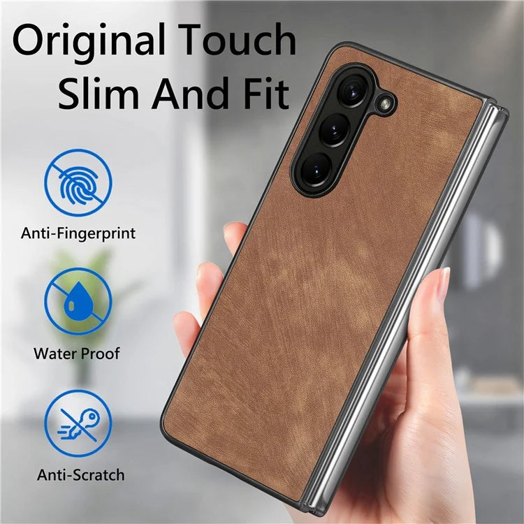 For Samsung Galaxy Z Fold6 5G Case Retro PU Leather Coated PC Folding Phone Cover
