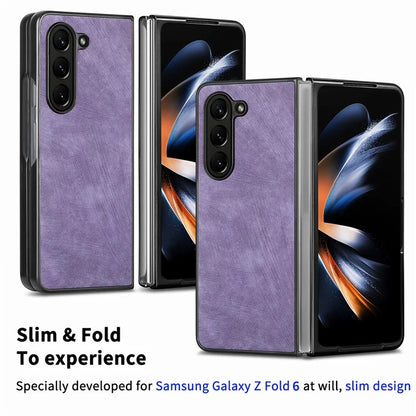 For Samsung Galaxy Z Fold6 5G Case Retro PU Leather Coated PC Folding Phone Cover